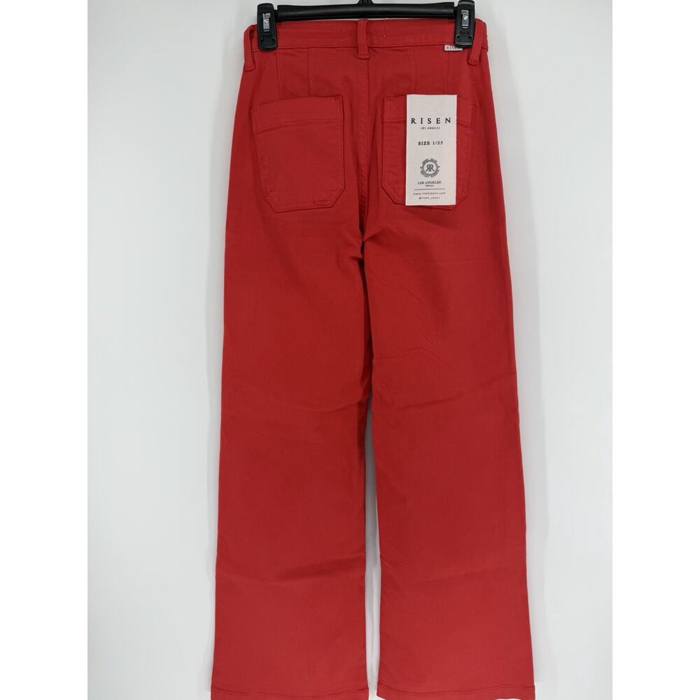 Risen Wide Leg Jeans Womens Poppy Red High Rise Stretch Fireball Pants Size 1/25 - Picture 5 of 8